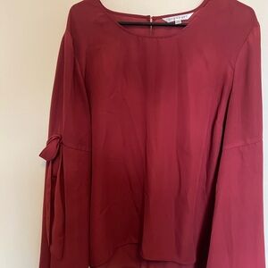 DownEast Wine Red Tie-Sleeve Blouse